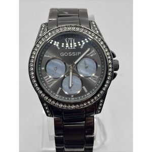 Gossip Women's Quartz Watch GSP862 Brushed Gunmetal Rhinestones- New Battery